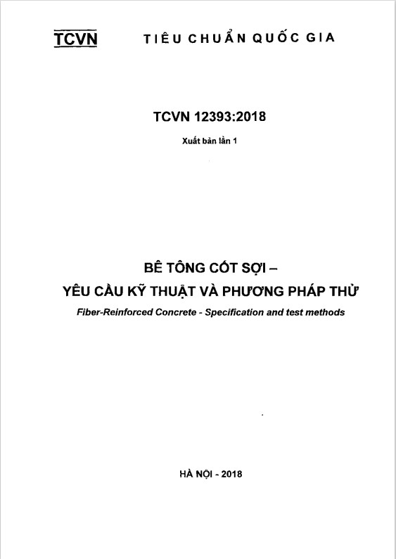 TCVN 12393:2018 BÊ TÔNG CỐT SỢI - YÊU CẦU KỸ THUẬT VÀ PHƯƠNG PHÁP THỬ